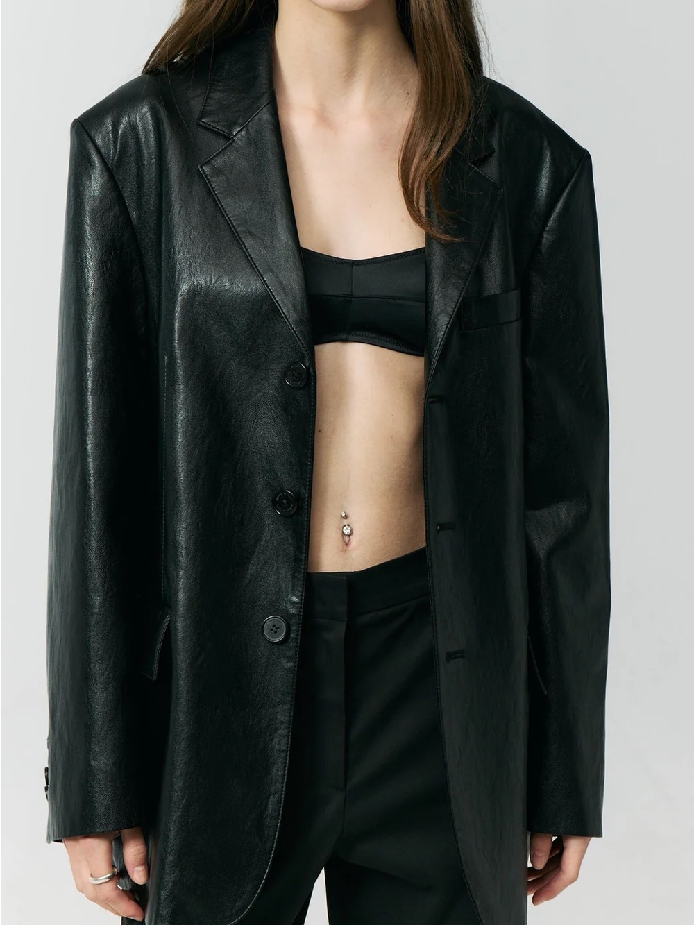 Bod & Christensen Black Lambskin Leather Blazer Jacket  Minimalist Quiet Luxury